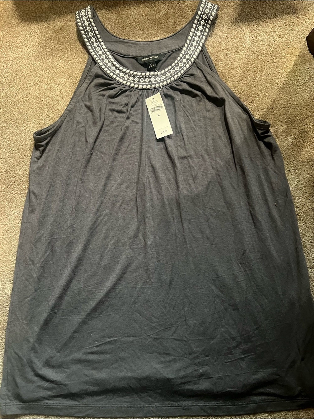 Banana Republic Embellished Neckline Sleeveless Tank Top - Charcoal